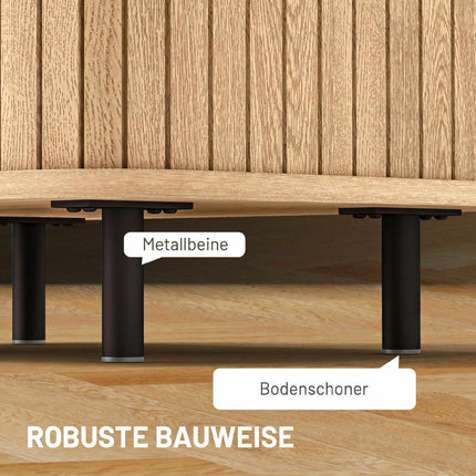 Nightstand With Sliding Slatted Doors, Steel Legs, Oak