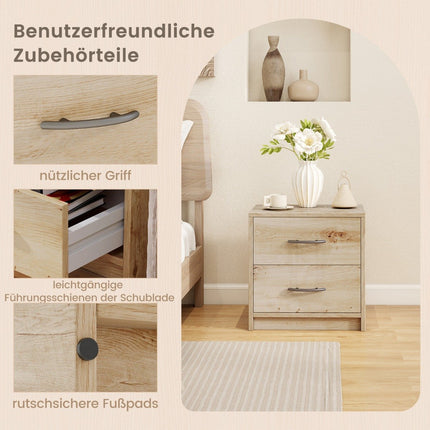 Nightstand with 2 Drawers – Oak Finish, Compact Storage