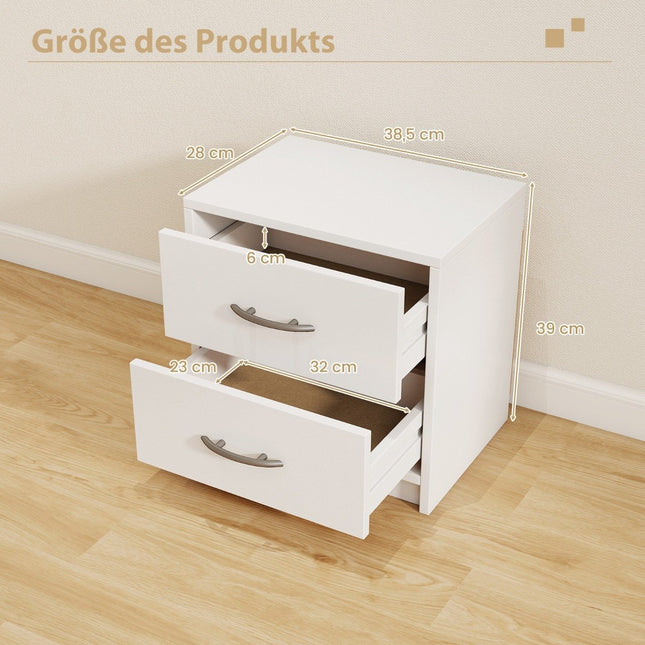 Nightstand with 2 Drawers – White, Compact Bedside Table