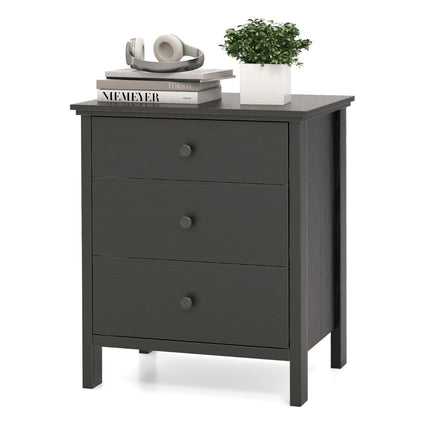 Nightstand with 3 Drawers, Black, 56 x 45 x 66 cm