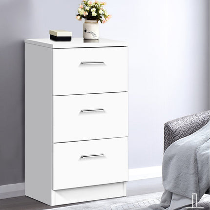 Nightstand with 3 Drawers, Chipboard, 38x67x35cm, White/Black