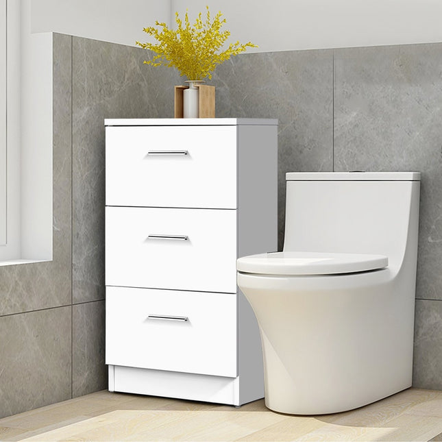 Nightstand with 3 Drawers, Chipboard, 38x67x35cm, White/Black