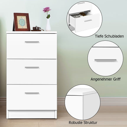 Nightstand with 3 Drawers, Chipboard, 38x67x35cm, White/Black