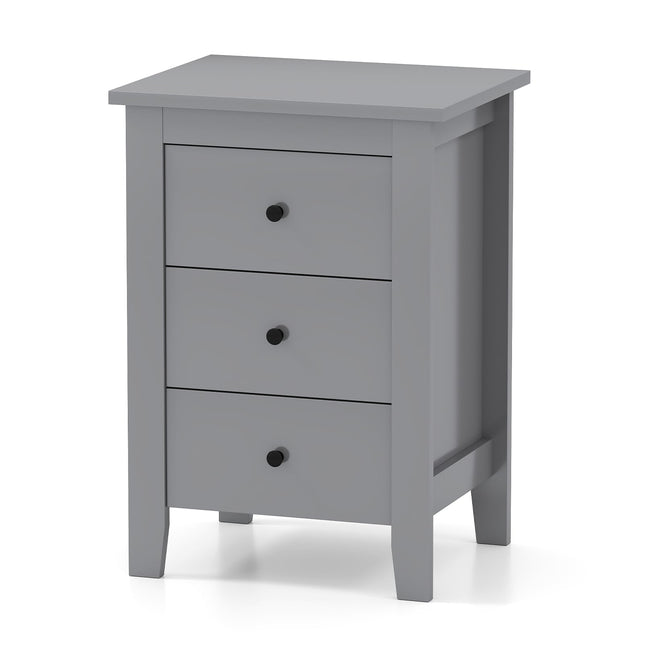 Nightstand with 3 Drawers, Large Storage, Grey
