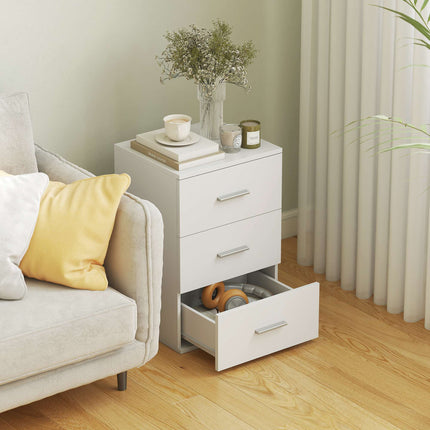 Nightstand with 3 Drawers, MDF, White, 40x35x60 cm