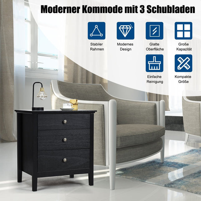 Nightstand with 3 drawers, side table, nightstand, nightstand, black