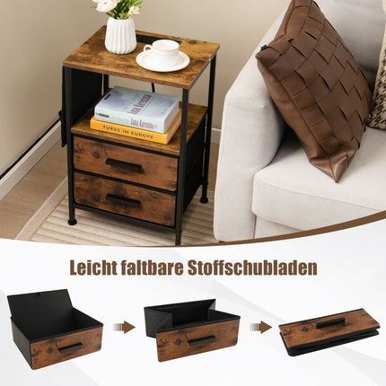 Nightstand with Charging Station, 2 Drawers, 6 Side Pockets