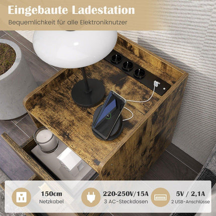 Nightstand with Charging Station, 2 Drawers, USB Ports, 40x32x60 cm