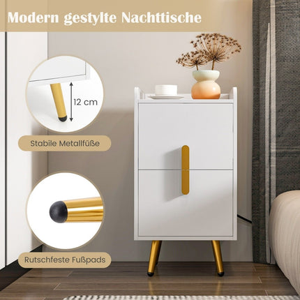 Nightstand with Charging Station, 2 Drawers, USB Ports, White