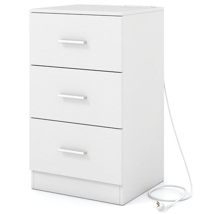 Nightstand with Charging Station, 3 Drawers, White, 38x35x66 cm
