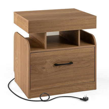 Nightstand with Charging Station, Drawer & Open Shelves
