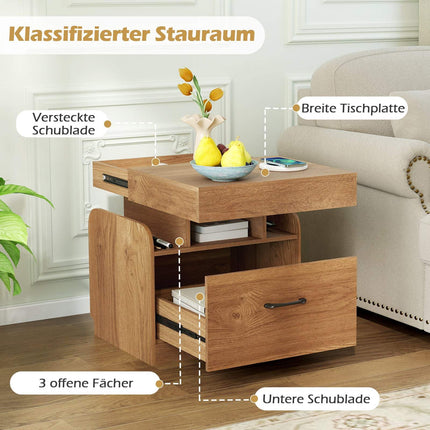 Nightstand with Charging Station, Drawer & Open Shelves