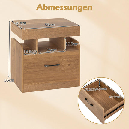 Nightstand with Charging Station, Drawer & Open Shelves