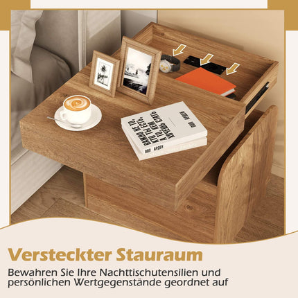 Nightstand with Charging Station, Drawer & Open Shelves