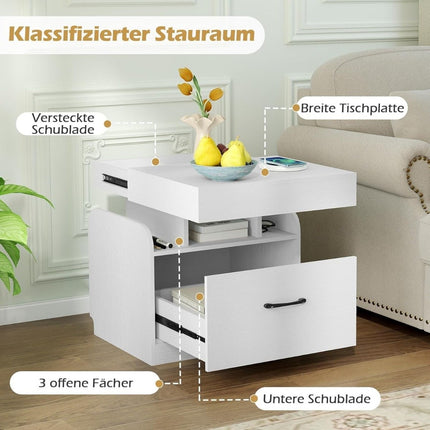 Nightstand with Charging Station, Drawer & Open Shelves, White