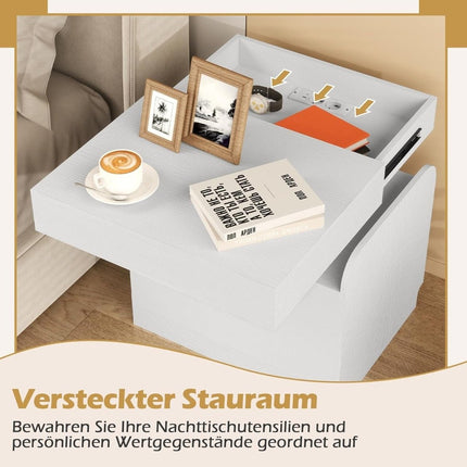 Nightstand with Charging Station, Drawer & Open Shelves, White