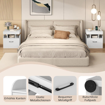 Nightstand with Charging Station, Drawer & Open Shelves, White
