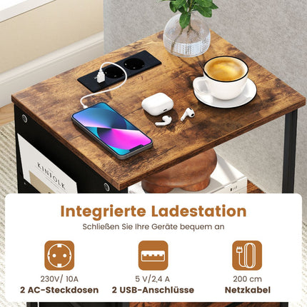 Nightstand with Charging Station, LED Lights, Storage Drawers