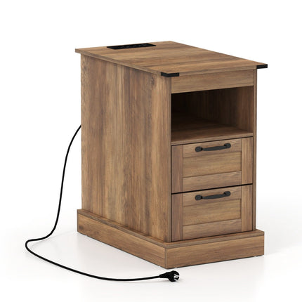 Nightstand with Charging Station, Open Shelf & 2 Drawers