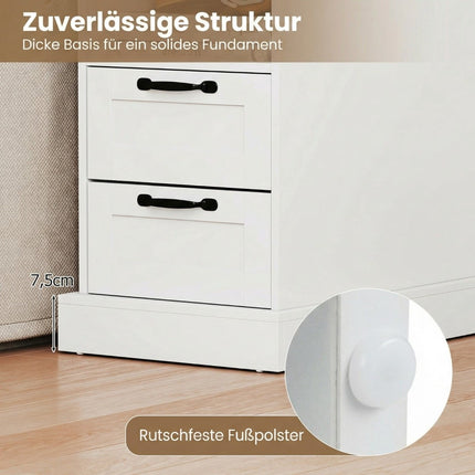Nightstand with Charging Station, White, 2 Drawers & Shelf
