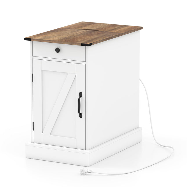 Nightstand with Charging Station and Foldable Top, White