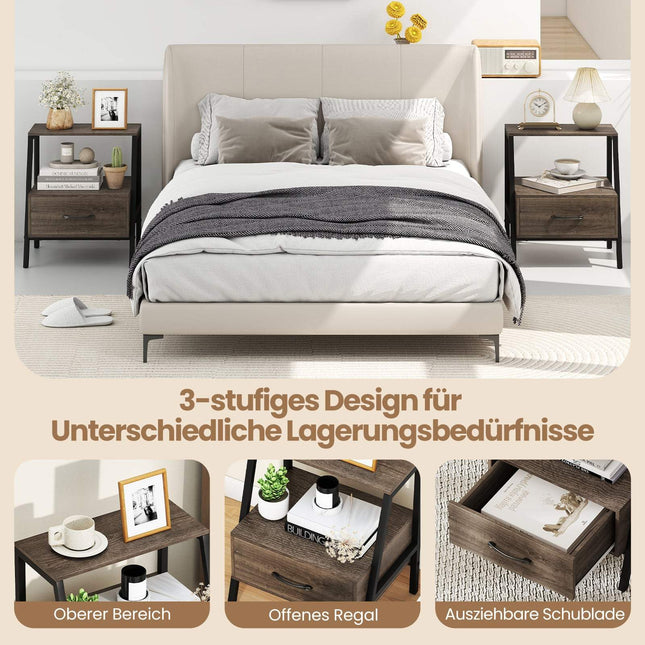 Nachtkastje met lade en plank, metalen frame, 45x35x52,5 cm
