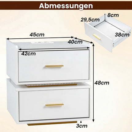 Nightstand with LED Lights and Charging Station, 2 Drawers