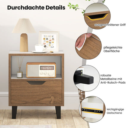Nightstand with Open Shelf & Drawer – Compact Side Table