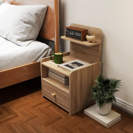 Nightstand with Storage, Chipboard, Tip-Resistant, Natural Wood