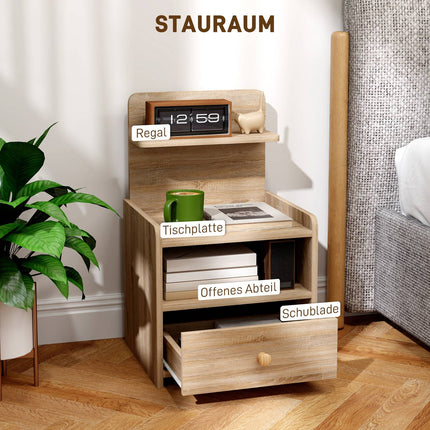 Nightstand with Storage, Chipboard, Tip-Resistant, Natural Wood