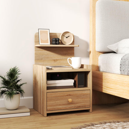 Nightstand with Storage, Chipboard, Tip-Resistant, Natural Wood
