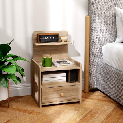 Nightstand with Storage, Chipboard, Tip-Resistant, Natural Wood