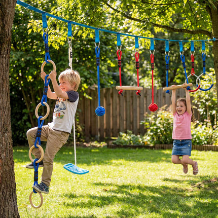 Ninja Slackline Kinder-Kletterseil-Set, 3-in-1 Schaukel, 100 kg Belastbarkeit