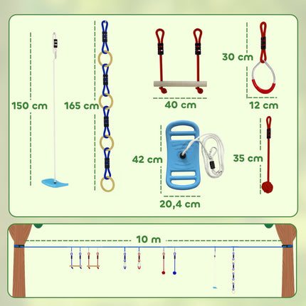 Ninja Slackline Kinder-Kletterseil-Set, 3-in-1 Schaukel, 100 kg Belastbarkeit