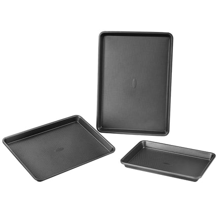 Nonstick Carbon Steel Baking Pan Set, 3-Piece, Silicone Handles