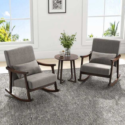 Nursery Rocking Chair with Rubber Wood Armrests, Brown