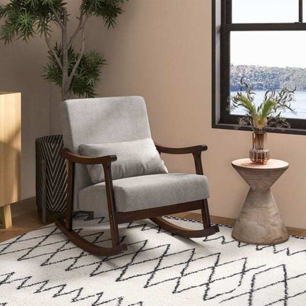 Nursery Rocking Chair with Rubber Wood Armrests, Brown
