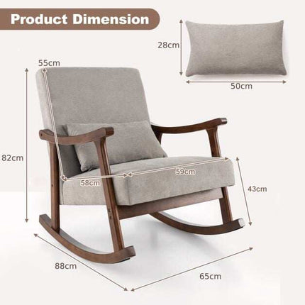 Nursery Rocking Chair with Rubber Wood Armrests, Brown
