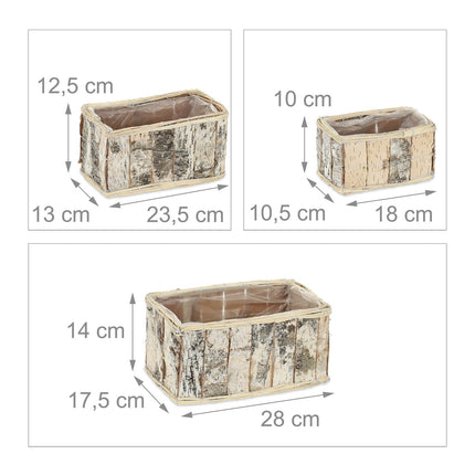 Oblong flower pot Birch Set of 3