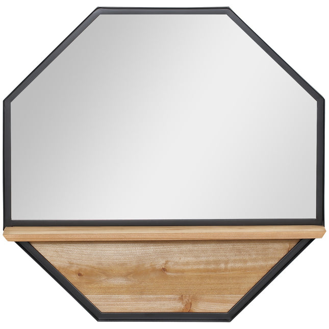 Octagon Wandspiegel Met Plank Hangspiegel In Industrieel Design Voor Slaapkamer Zwart 61 X 61 Cm