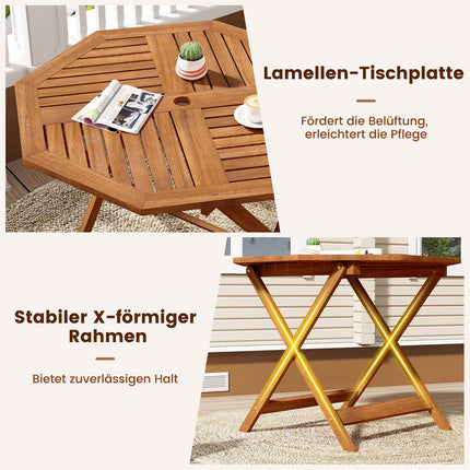 Octagonal Wooden Garden Table with Umbrella Hole, 90x90 cm