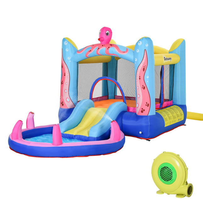 Inflatable octopus bouncy castle with slide and pool