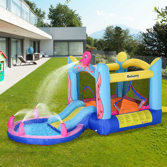 Inflatable octopus bouncy castle with slide and pool
