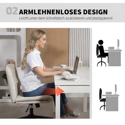Office Chair, Armless Cross-Legged, Height Adjustable, Beige