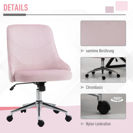 Velvet office chair with rocker function, pink, soho style