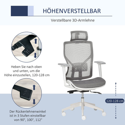 Ergonomic gaming office chair, rotatable with lumbar support and 3D armrests