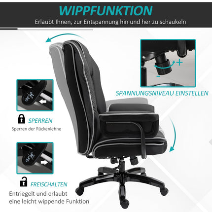 Ergonomic office chair in black artificial leather, adjustable with armrests