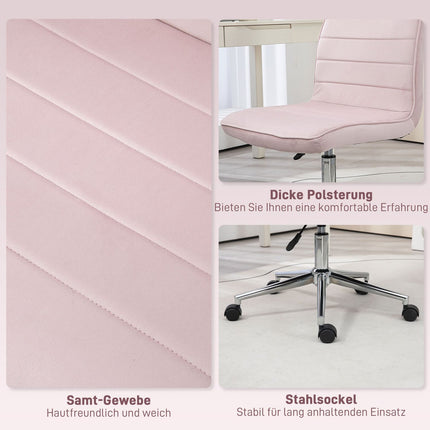 Pink Velvet Swivel Office chair, no arms, adjustable height