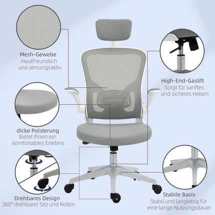 Ergonomic office chair, high back with lumbar support, gray