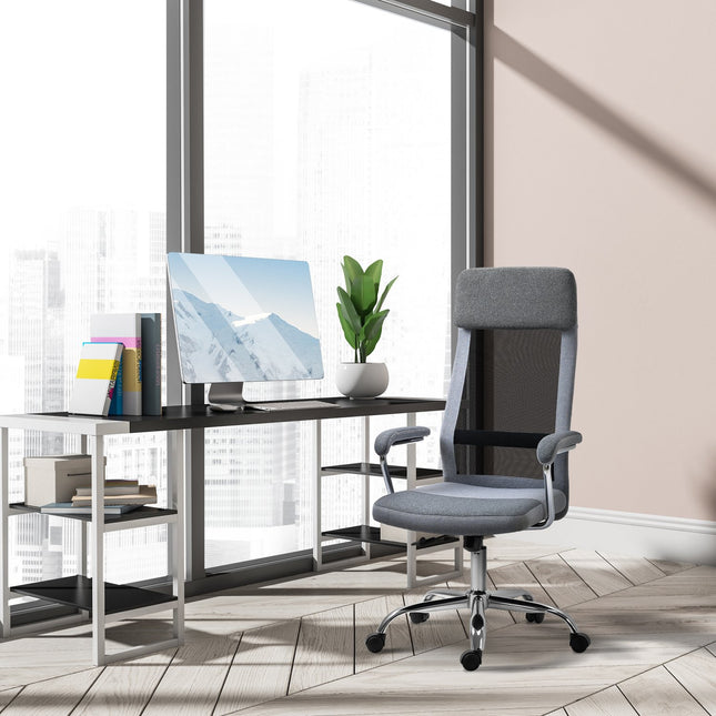 Ergonomic office chair, adjustable with headrest, light grey